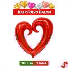 İçi Boş Kalp Folyo Balon, 100 cm - Kırmızı