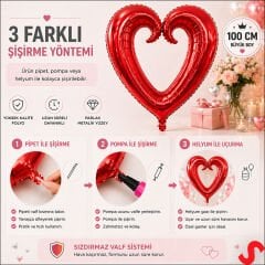 İçi Boş Kalp Folyo Balon, 100 cm - Kırmızı