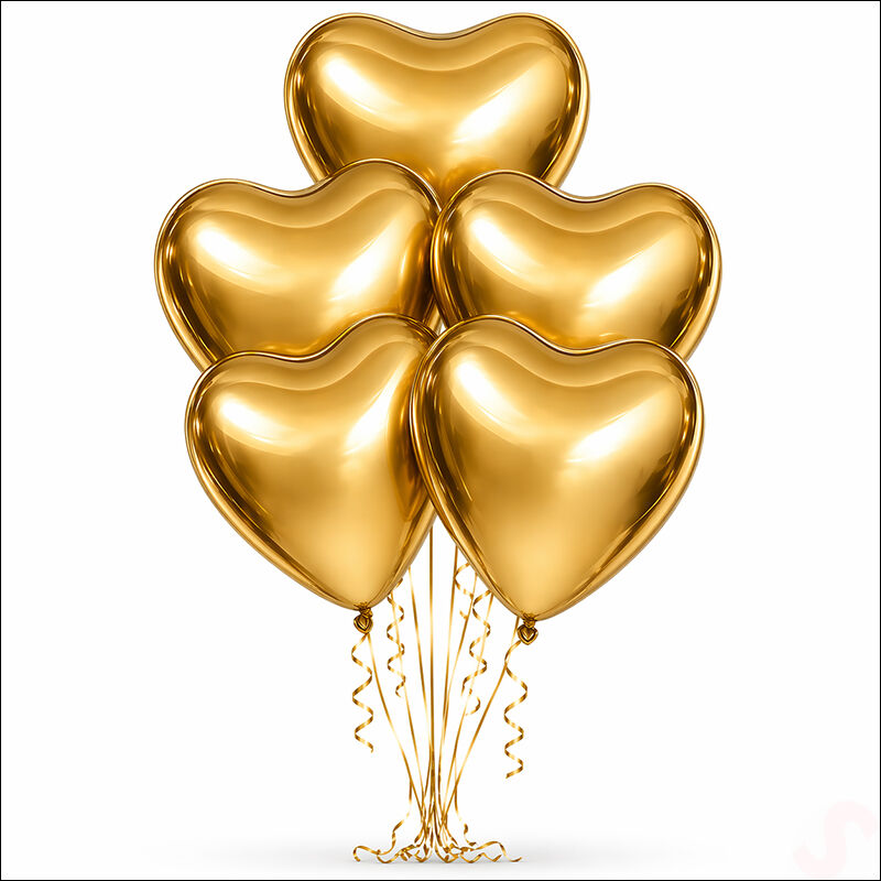 Kalp Krom Balon, Altın - 30 cm x 5 Adet