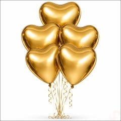 Kalp Krom Balon, Altın - 30 cm x 5 Adet
