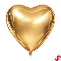Kalp Krom Balon, Altın - 30 cm x 5 Adet