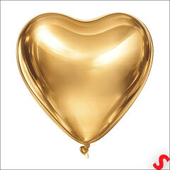Kalp Krom Balon, Altın - 30 cm x 5 Adet