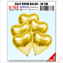 Kalp Krom Balon, Altın - 30 cm x 5 Adet