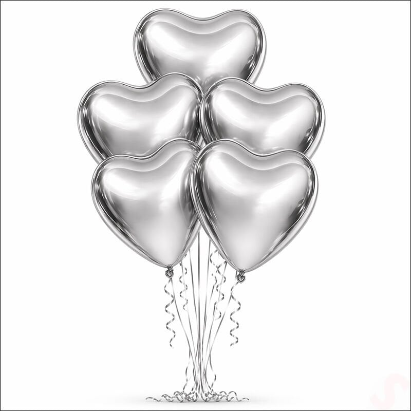 Kalp Krom Balon, Gümüş - 30 cm x 5 Adet
