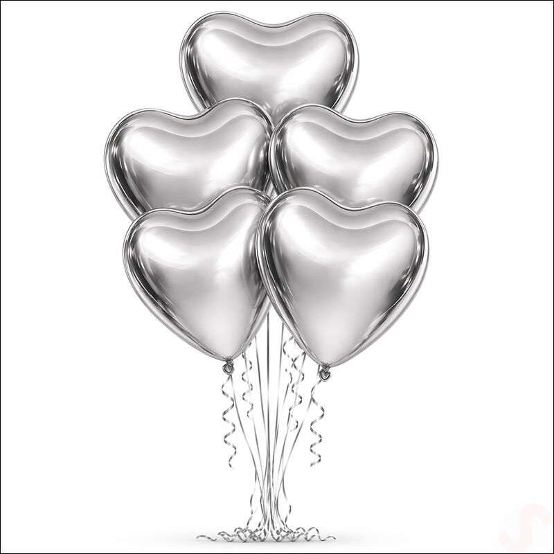 Kalp Krom Balon, Gümüş - 30 cm x 5 Adet