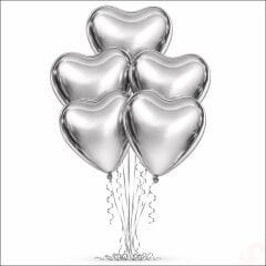 Kalp Krom Balon, Gümüş - 30 cm x 5 Adet