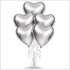 Kalp Krom Balon, Gümüş - 30 cm x 5 Adet