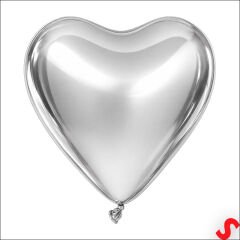 Kalp Krom Balon, Gümüş - 30 cm x 5 Adet
