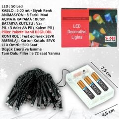 Pilli ve Animasyonlu 50 Led x 5 mt - Mavi Led Işık