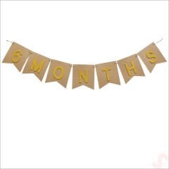 6 Months Simli Evalı Kraft Banner, 110cm x 17cm - Altın