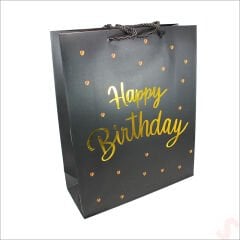 Happy Birthday Siyah Karton Çanta, 32 x 26 x 10 cm - 1 Adet