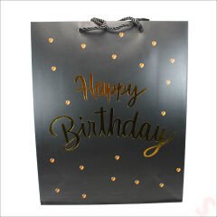 Happy Birthday Siyah Karton Çanta, 32 x 26 x 10 cm - 1 Adet
