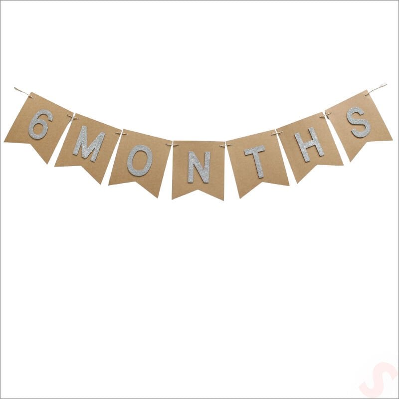 6 Months Simli Evalı Kraft Banner, 110cm x 17cm - Gümüş