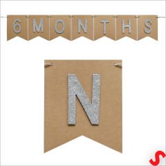 6 Months Simli Evalı Kraft Banner, 110cm x 17cm - Gümüş