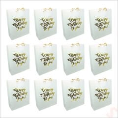 Happy Birthday Beyaz Karton Çanta, 32 x 26 x 10 cm - 12 Adet