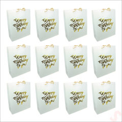 Happy Birthday Beyaz Karton Çanta, 32 x 26 x 10 cm - 12 Adet