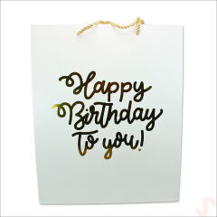 Happy Birthday Beyaz Karton Çanta, 32 x 26 x 10 cm - 12 Adet