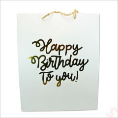 Happy Birthday Beyaz Karton Çanta, 32 x 26 x 10 cm - 12 Adet