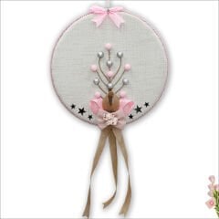 Fil Temalı Ahşap Pano 35cm Kapı Süsü - Pembe