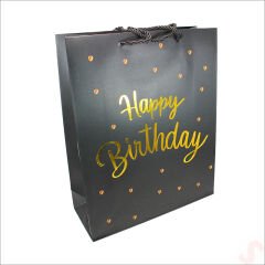 Happy Birthday Siyah Karton Çanta, 32 x 26 x 10 cm - 12 Adet