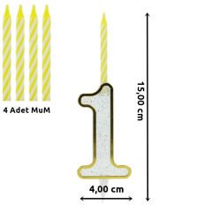 1 Rakam Şeffaf Mumluk ve 4 adet MuM