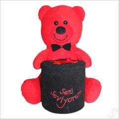Pelüş Ayıcık Seni Seviyorum Kutu, 43 cm - Kırmızı
