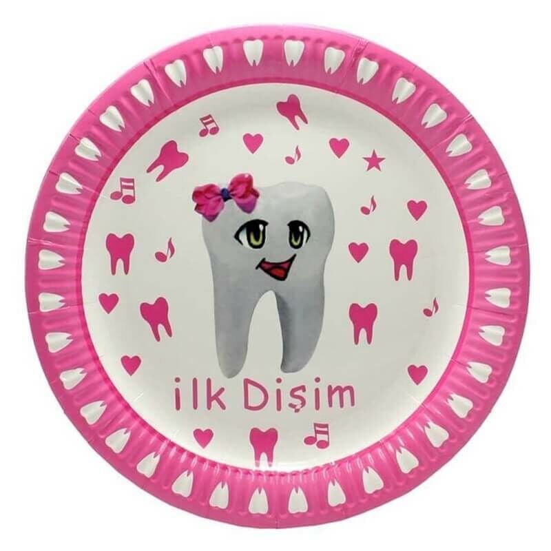 Diş Buğdayı, İlk Dişim Karton Tabak, Pembe - 23 cm - 10 Adet