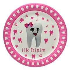 Diş Buğdayı, İlk Dişim Karton Tabak, Pembe - 23 cm - 10 Adet