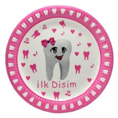 Diş Buğdayı, İlk Dişim Karton Tabak, Pembe - 23 cm - 10 Adet