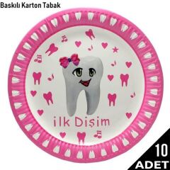 Diş Buğdayı, İlk Dişim Karton Tabak, Pembe - 23 cm - 10 Adet
