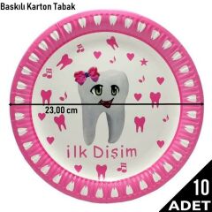 Diş Buğdayı, İlk Dişim Karton Tabak, Pembe - 23 cm - 10 Adet