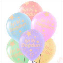 İyi ki Doğdun Çok Renkli Makaron Balon, 30cm x 8 Adet