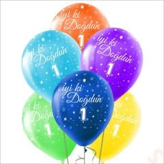 1 Yaş İyi ki Doğdun Çok Renkli Pastel Balon, 30cm x 8 Adet