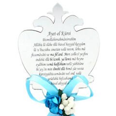 Ayna Pleksi Ayet-el Kürsi - Mavi Süslü - Magnet - Gümüş
