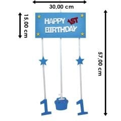 1 Yaş Pastalı Keçe Avize Süs - Mavi -  57,00 cm.