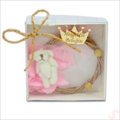 Kutulu ve Ayıcıklı Hoşgeldin Bebeğim 7cm Pano - Pembe, 10 Adet