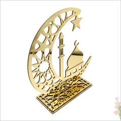 Ramazan Dekoratif Altın Pleksi Hilal ve Cami, 30cm x 30cm