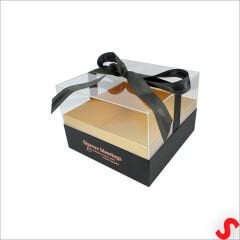 Pleksi Kapaklı Fiyonklu Karton Kutu, 23 x 23 x 17cm - Siyah