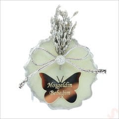 Kutulu ve Kelebek Pleksili 6,5cm Epoksi Magnet, Gümüş-1 Adet