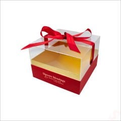 Pleksi Kapaklı Fiyonklu Karton Kutu, 20 x 20 x 14cm - Kırmızı