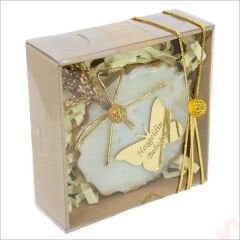 Kutulu ve Kelebek Pleksili 6,5cm Epoksi Magnet, Altın-20 Adet