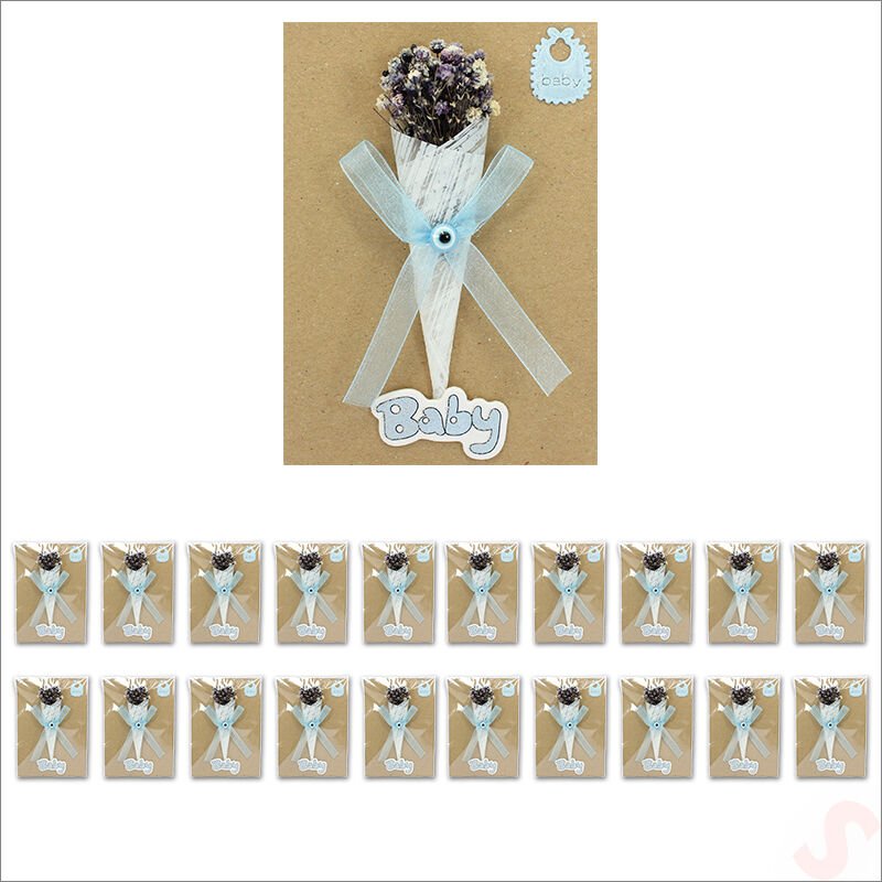 Bebek Buketi, 15cm x 10cm Kartlıklı Magnet - Mavi, 20 Adet