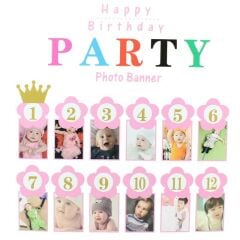 1-12 Ay Simli Foto Banner, 3,00 mt, Pembe