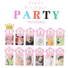 1-12 Ay Simli Foto Banner, 3,00 mt, Pembe