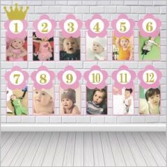 1-12 Ay Simli Foto Banner, 3,00 mt, Pembe