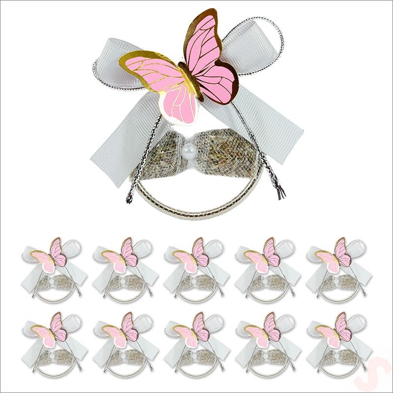 Lavantalı ve Pembe Kelebekli 6,5cm Metal Pano Magnet, 10 Adet