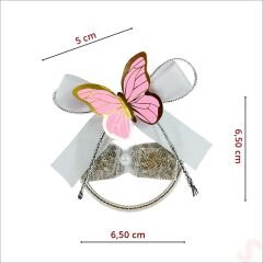 Lavantalı ve Pembe Kelebekli 6,5cm Metal Pano Magnet, 10 Adet