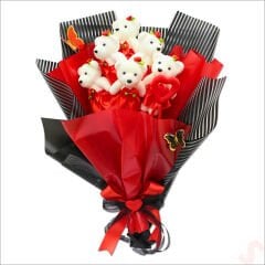 6 Ayıcıklı Buket, 55cm x 35cm - Kırmızı