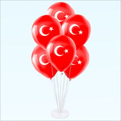 Balon Standlı, 7 Adet Ay Yıldız Baskılı 30cm Balon
