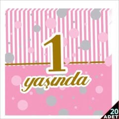 1 Yaşında Peçete 33cm x 33cm, 20 Adet - Pembe
